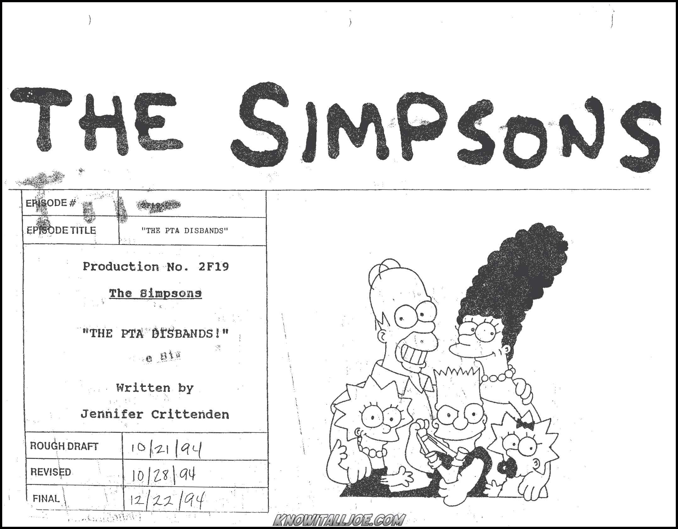 Eating My Shorts with “The Simpsons” Storyboards and Script ...